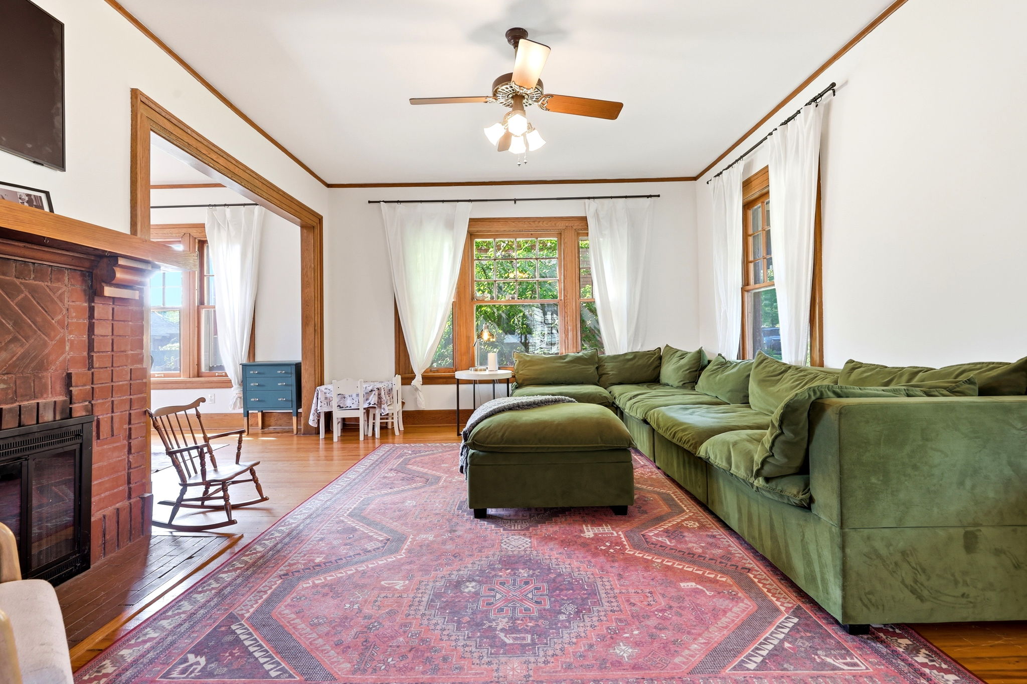 Main-level living and dining space, view 1