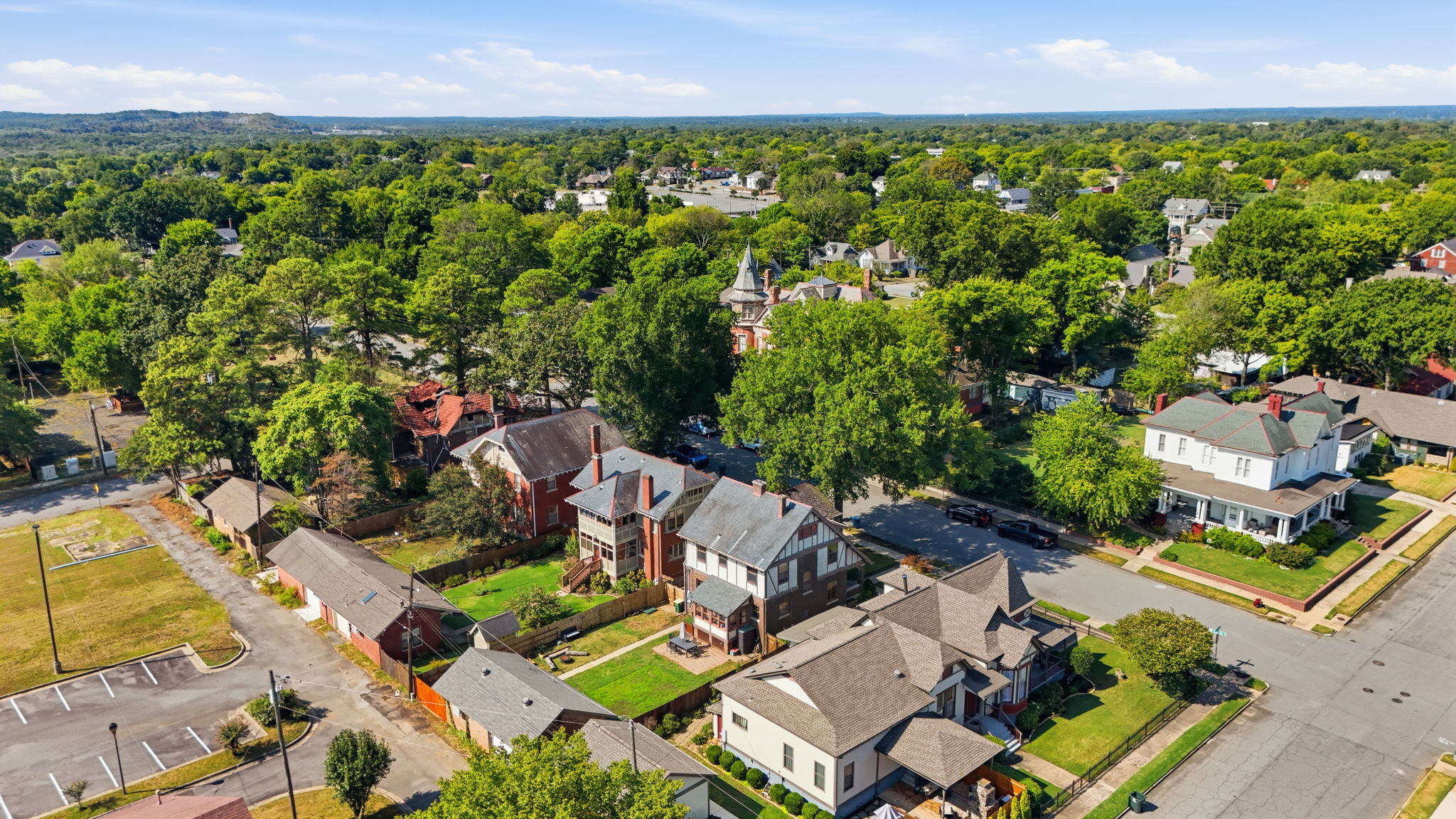 Aerial view of the property and Quapaw Quarter, view 7