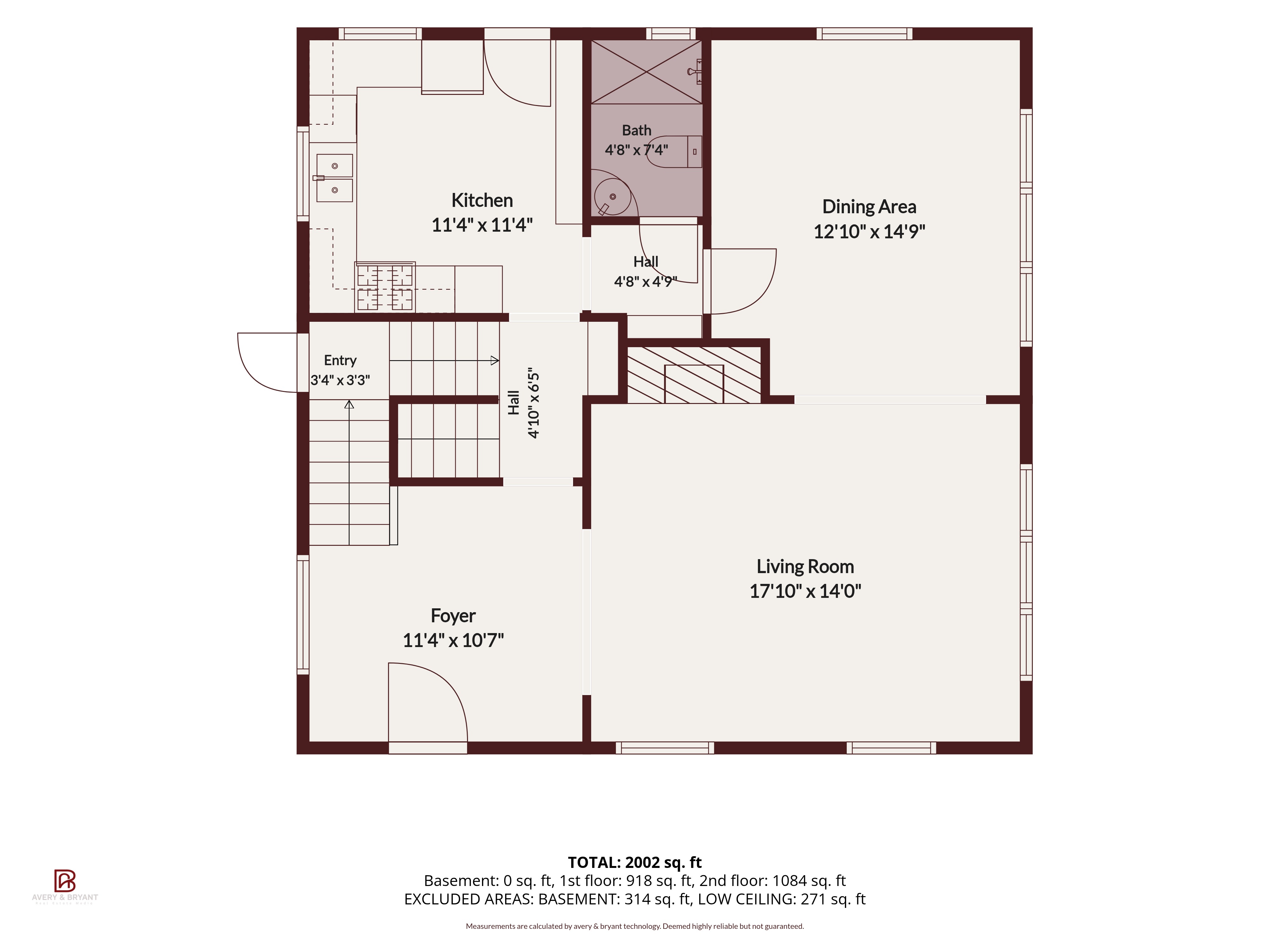 Main-level floor plan with room measurements