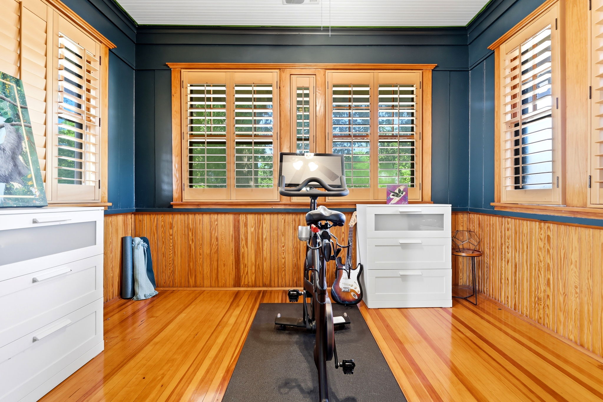 Main-level interior and original woodwork, view 1