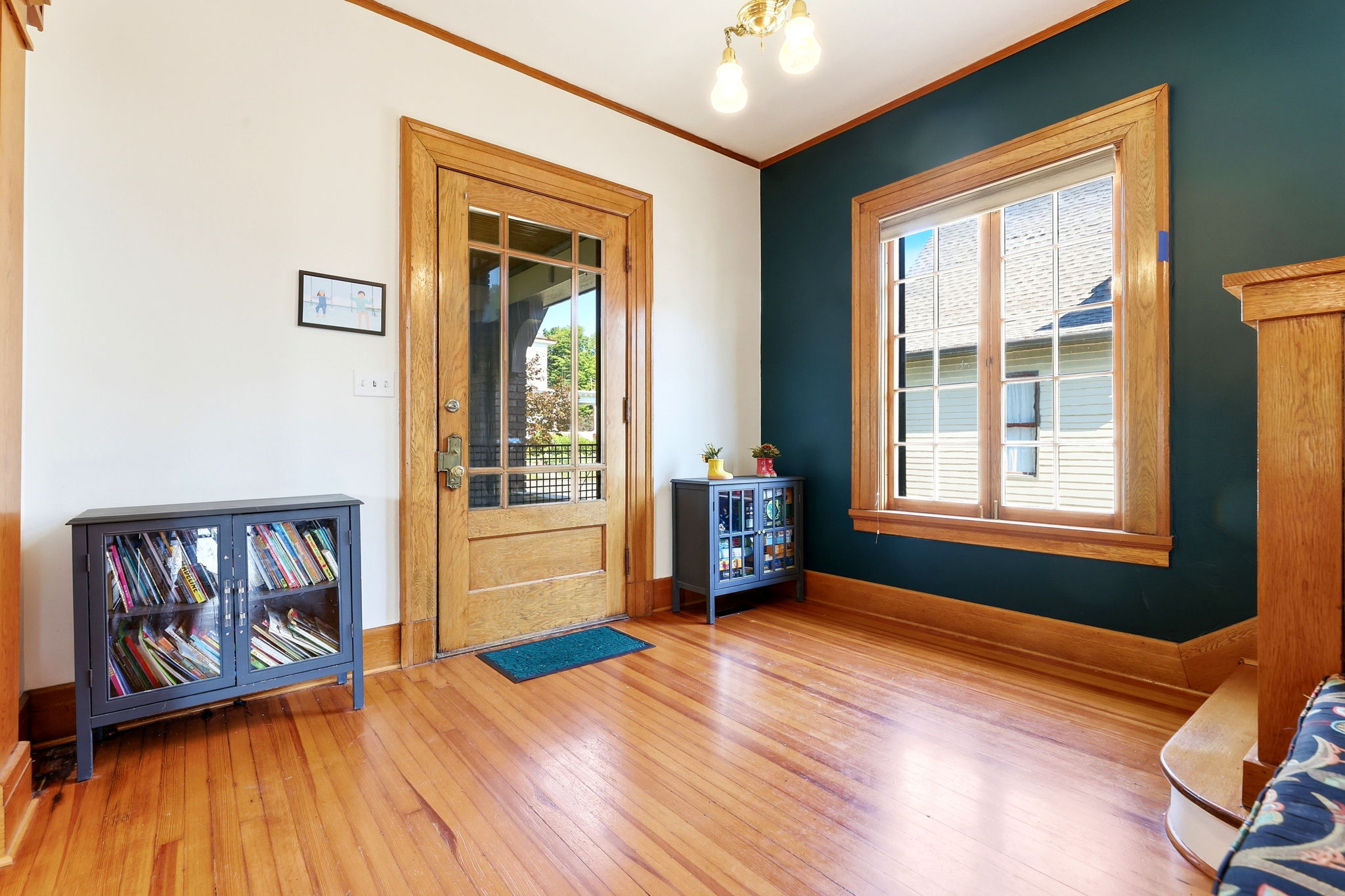 Main-level interior and original woodwork, view 3